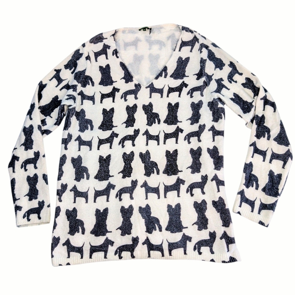 Tricotto Dog Sweater White Black Size XXL Women's 2XL V-Neck Long Sleeve Terrier